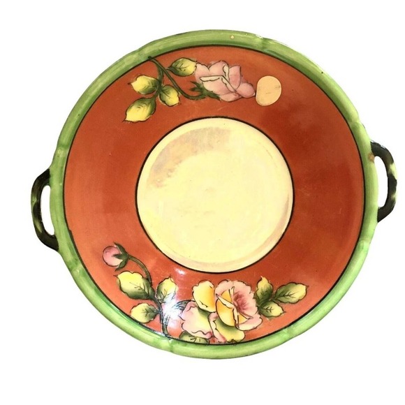 Vintage CHINA JAPAN Lusterware Pink Roses Shallow Hand Painted Candy Nut Bowl - Picture 1 of 3